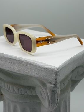 Cream and Amber Retro Square Sunglasses - Women Accessories